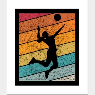 Female Volleyball Outdoor Sports Retro Sunset Design Posters and Art